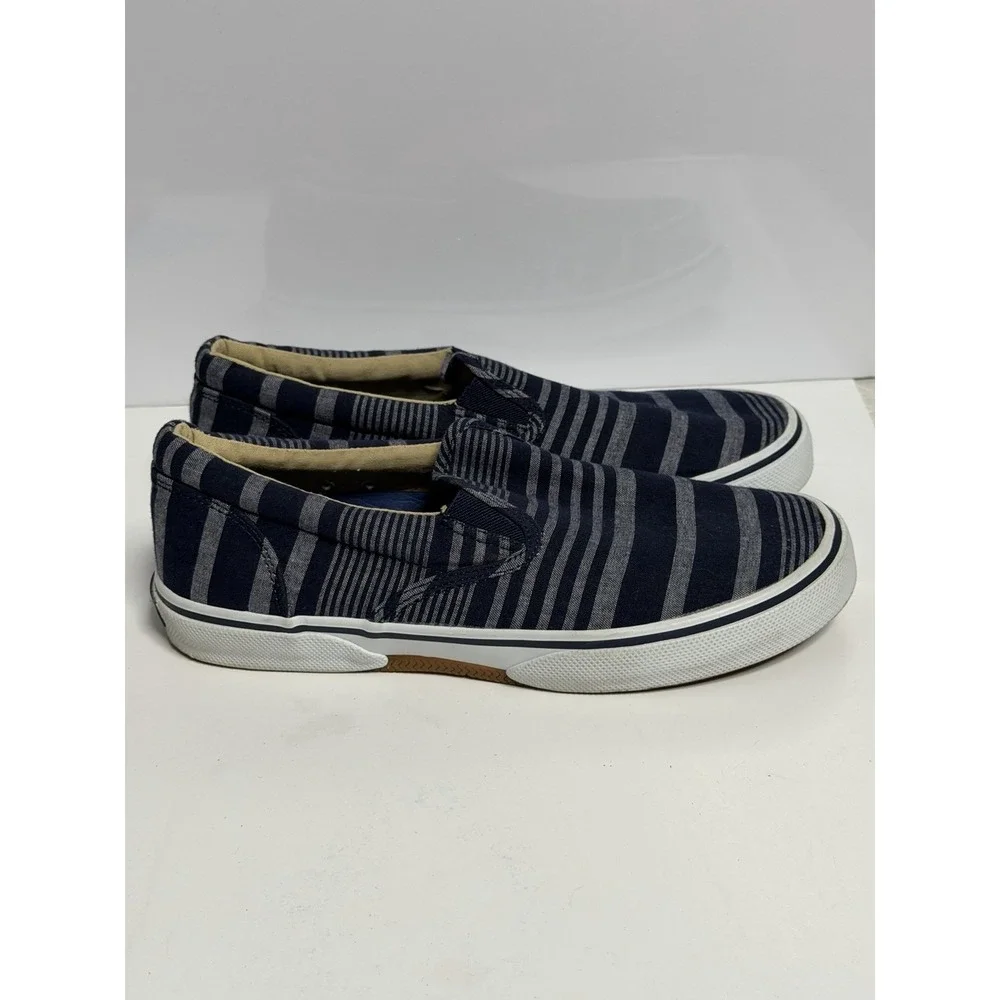 SPERRY Top-Sider 'Stripper' Blue Striped Canvas Slip On Sneakers Men's 8M C-4